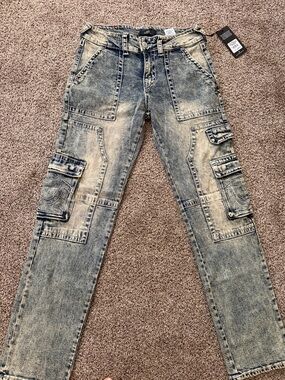 True Religion Women's Washed Cargo Boyfriend Jeans - Faded Blue